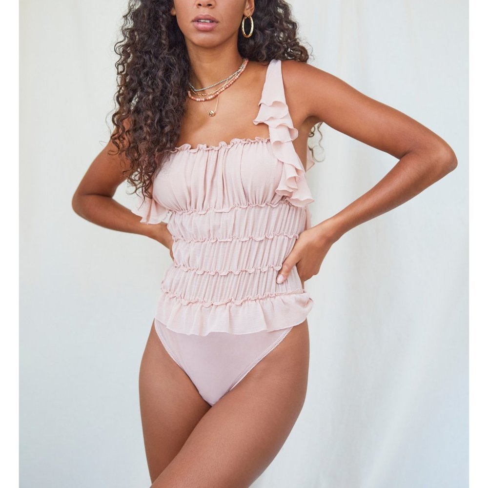 Free People Pink Ruffle Bodysuit